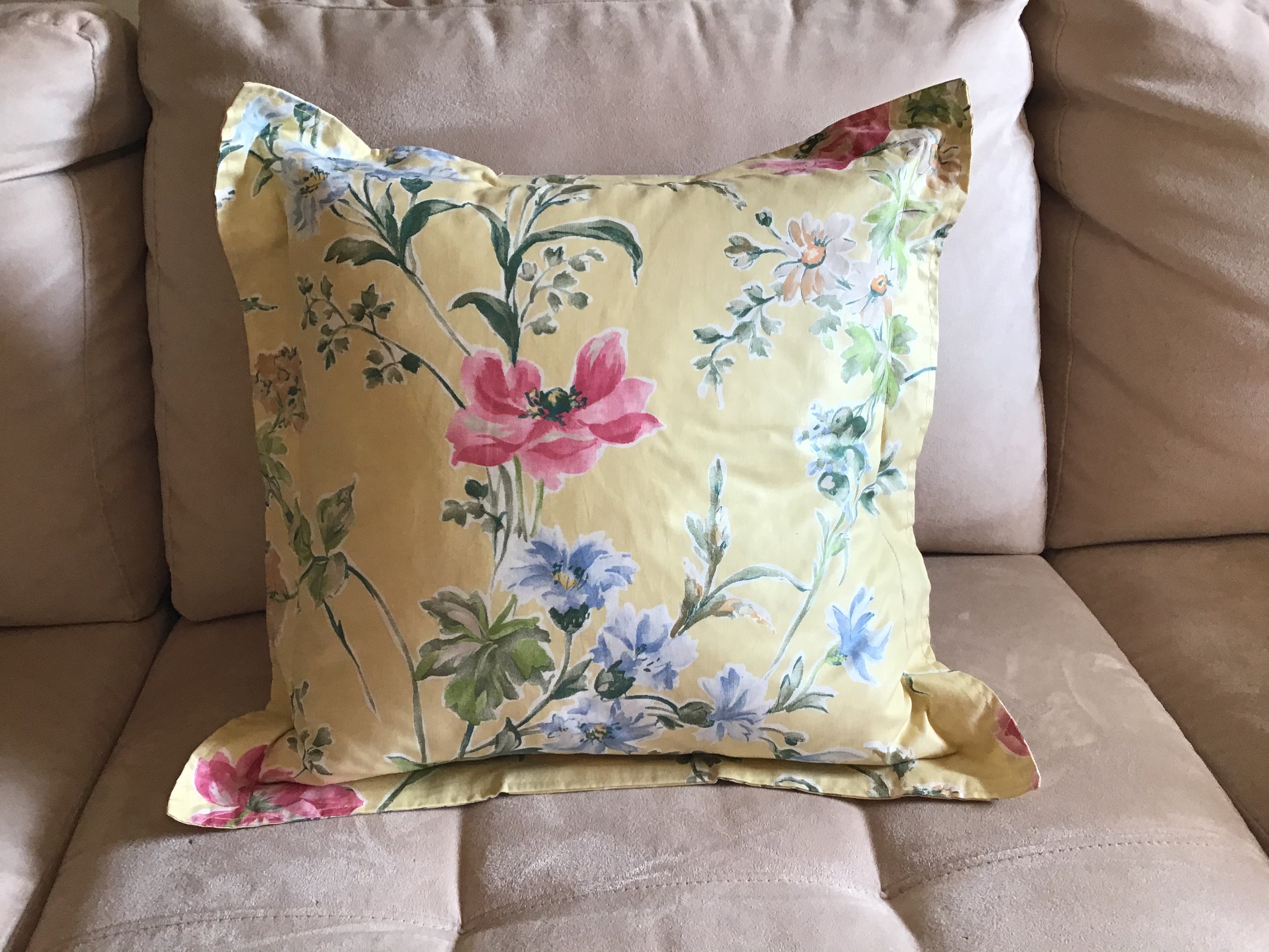 Laura Ashley Yellow Floral Spray Blue Pink Gold Square Pillow Etsy