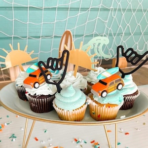 Surfs Up Cupcake Toppers | Surfer Cupcake Toppers | Beach Cupcake Toppers | Wave Cake Topper