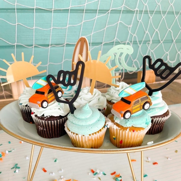 Surfs Up Cupcake Toppers | Surfer Cupcake Toppers | Beach Cupcake Toppers | Wave Cake Topper