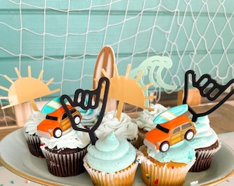 Surfs Up Cupcake Toppers | Surfer Cupcake Toppers | Beach Cupcake Toppers | Wave Cake Topper