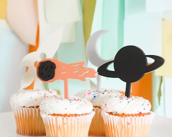 Space Cupcake Toppers | Rocket Ship Cupcake Topper | Saturn Cupcake Toppers | Moon Cake Topper | Astroid Cupcake Topper