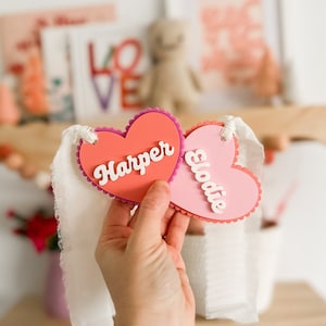 Scallop Heart Tag Heart Tag Valentine’s Basket Tags Valentine’s Day Tags Valentine’s Day Bag Tags Custom Name Tag
