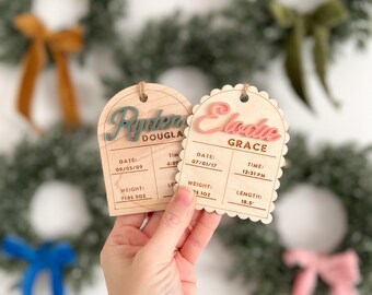 Birth Stat Ornament New Baby Ornament Acrylic Stocking Tag Stocking Tag Acrylic Name Tag Christmas Ornament Christmas Gift Tag