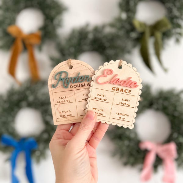 Birth Stat Ornament New Baby Ornament Acrylic Stocking Tag Stocking Tag Acrylic Name Tag Christmas Ornament Christmas Gift Tag
