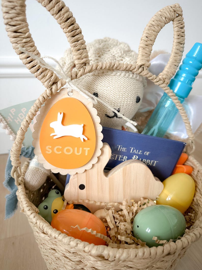 Scalloped Bunny Tag Easter Basket Tags Bunny Tags Name Tags Easter Basket Custom Name Tags Easter Decor Easter Gifts Kids Easter image 4