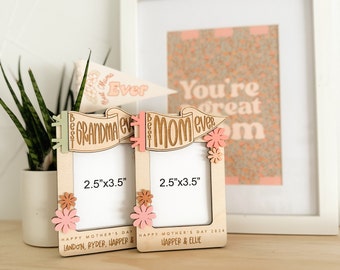 Personalized Mother's Day Photo Magnet Frame, Wood Flower Accent