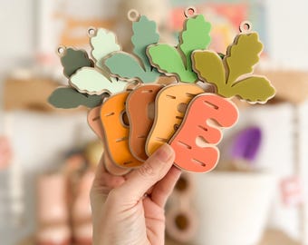 Personalized Carrot Initial Easter Basket Tag - Acrylic & Wood