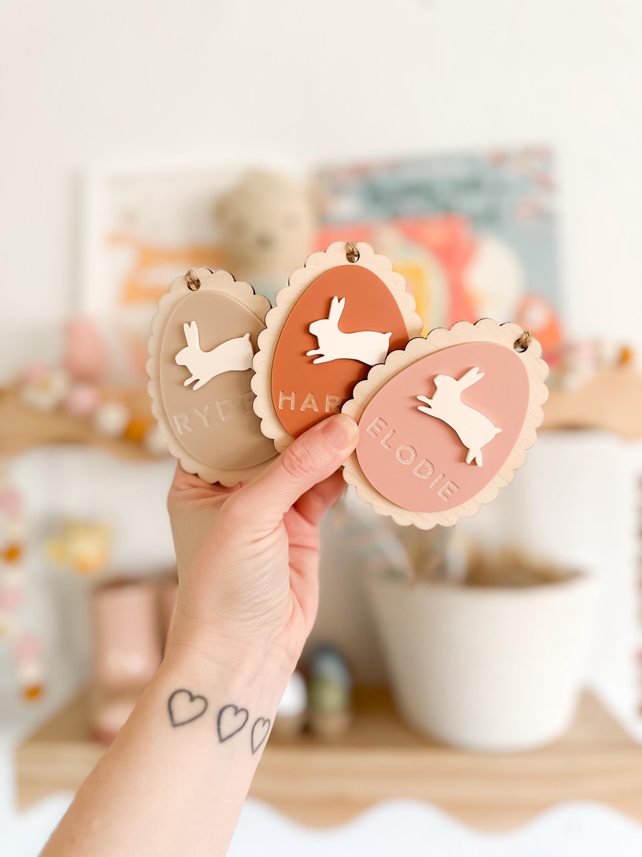 Gewellter Hasenanhänger Osterkorbanhänger Hasenanhänger Namensanhänger Osterkorb Benutzerdefinierte Namensanhänger Osterdeko Ostergeschenke Kinder Ostern
