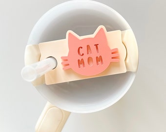 Cat Mom Tag for Tumbler Cup Fits 30oz and 40oz Quencher H2.0 Tumbler Custom Name Plate for Cup