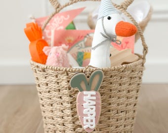 Personalized Easter Basket Tag: Wood Carrot with Bunny Ears