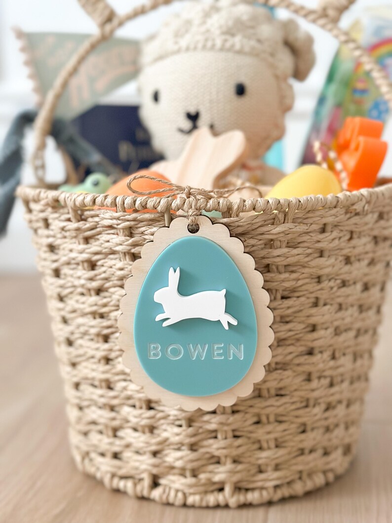 Scalloped Bunny Tag Easter Basket Tags Bunny Tags Name Tags Easter Basket Custom Name Tags Easter Decor Easter Gifts Kids Easter image 2