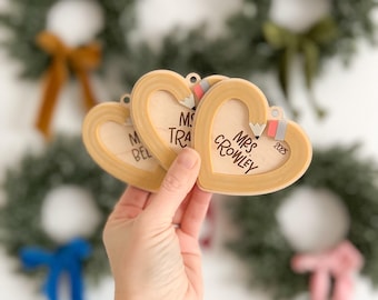Pencil Heart Ornament Teacher Gift Christmas Tree Ornaments Wood Ornaments Christmas Decor Holiday Gifts