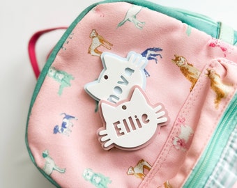 Cat Bag Tag Kitty 3D KeyChain Acrylic Name Tag Bag Tag Luggage Tag Diaper Bag Tag Lunch Box Tag Backpack Tags Kids Tag