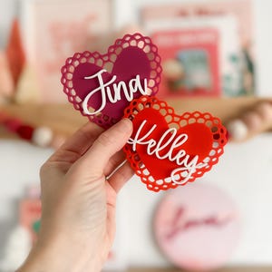 Scallop Heart Tag Heart Tag Valentine’s Basket Tags Valentine’s Day Tags Valentine’s Day Bag Tags Custom Name Tag