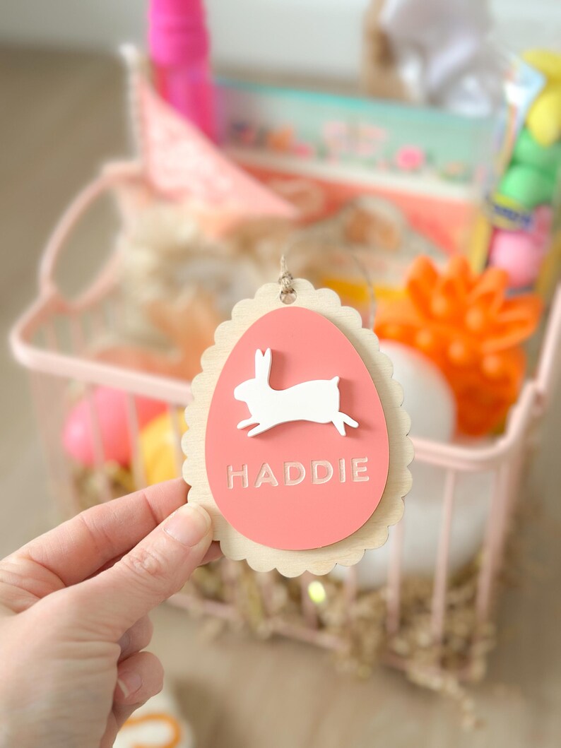 Scalloped Bunny Tag Easter Basket Tags Bunny Tags Name Tags Easter Basket Custom Name Tags Easter Decor Easter Gifts Kids Easter image 7