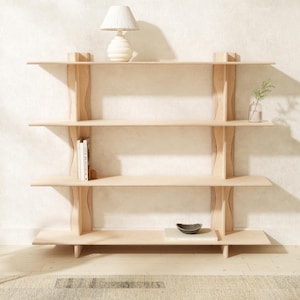 Handmade Birch Plywood Wave Bookcase: Modern Scandinavian Shelving Unit