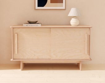 Modern plywood storage cabinet with sliding doors - handmade minimalist 2 door sideboard