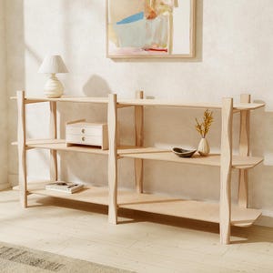 Handmade 3‑Tier 2M Wide Shelving Unit | Birch Plywood bespoke design | Natural Wood Shelf shop Display for Living Room, Plants, Decor, books