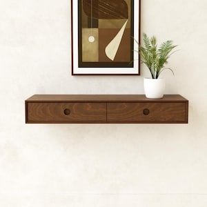 Floating Plywood Console Table with 2 Drawers, Entryway slim Organizer Table, Wall Mounted, Narrow hallway Dressing Table with shelves