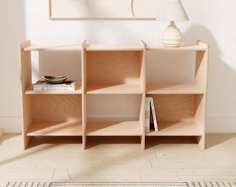 Modern Plywood Storage Cabinet and Display Shelf Open Bookshelf, Sideboard Console, birch Vinyl Record & Turntable Stand