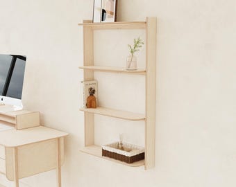 Floating Birch Bookcase, Plywood shelving unit, Wall-Mounted Solid Wood Storage, scandi style, minimalist design
