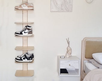 Exhibición de zapatos de zapatillas flotantes, estantes de madera, zapatero de zapatillas de madera contrachapada de abedul, montaje en pared simple, hecho a mano en tamaños personalizados