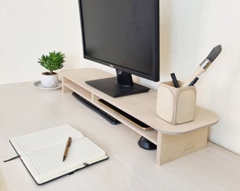 Monitorständer aus Birkensperrholz – Schreibtischregal – Monitorerhöhung – Monitorständer aus Holz – Dual-Monitorständer – Computerständer