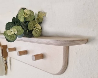 Plywood peg rail with shelf, handmade wooden rack, wall mounted, coat hanger, scandi decor, hallway shelf