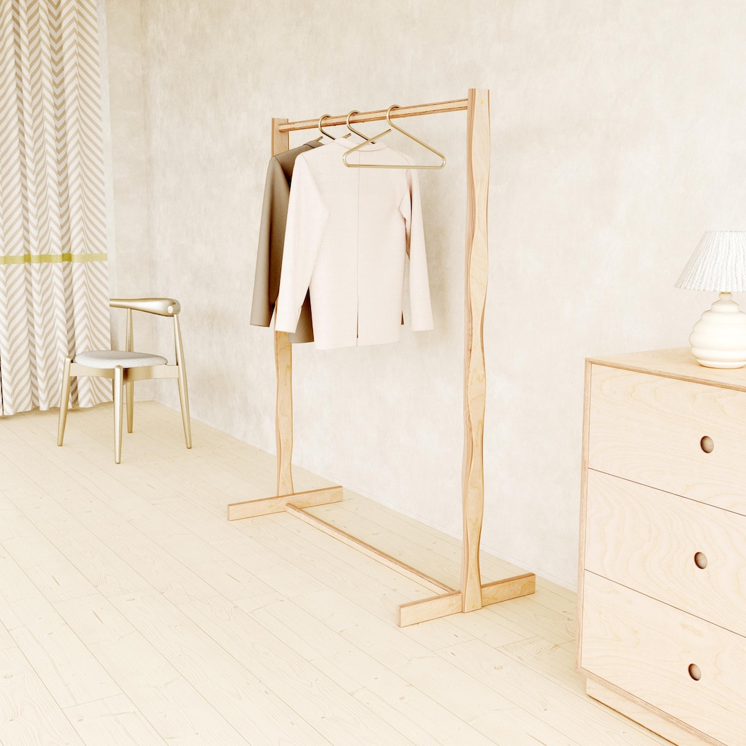 Etched Rack Handmade Birch Plywood Clothing Rack: Etched Detail, Modern Garment ...