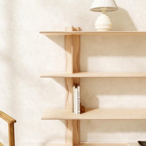 Handmade Birch Plywood Bookcase with unique wave effect. 4-Shelf Modern Wooden Storage Unit,  Scandinavian Inspired shelving unit