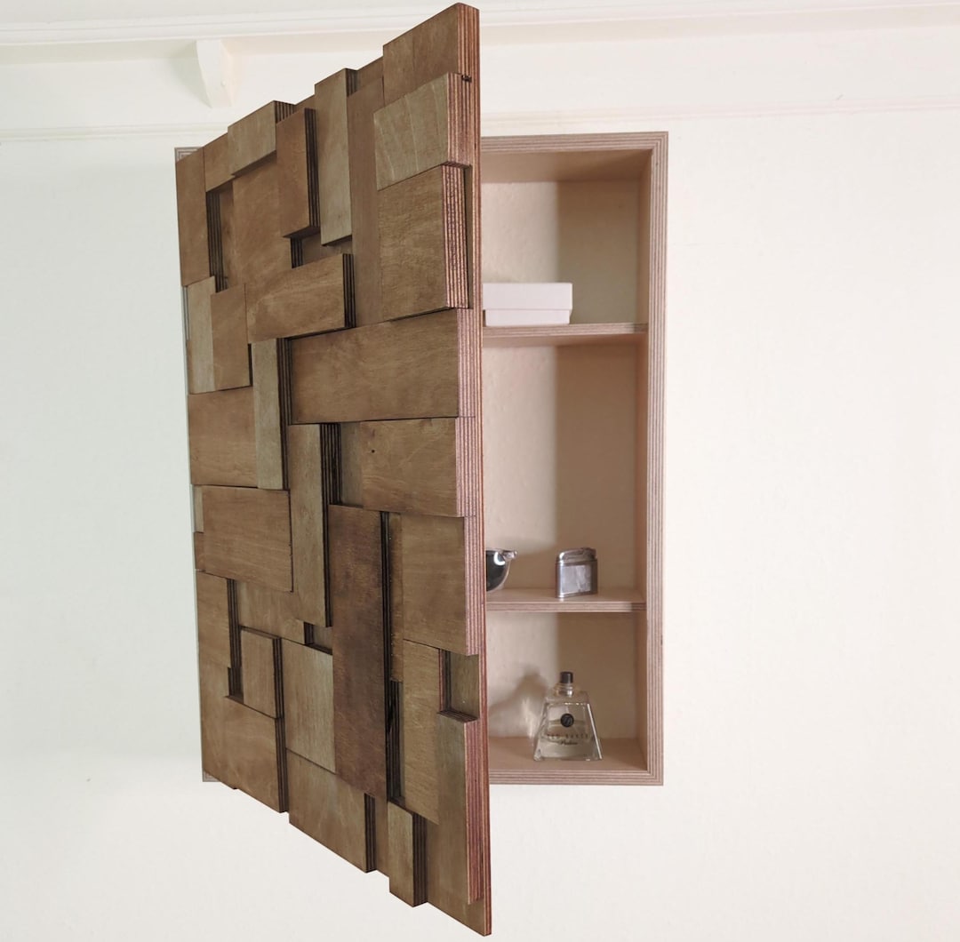 Rustic Hidden Storage Rustic Wood Wall Art: Hidden Storage Shelving, Birch Plywood Mosaic - Etsy
