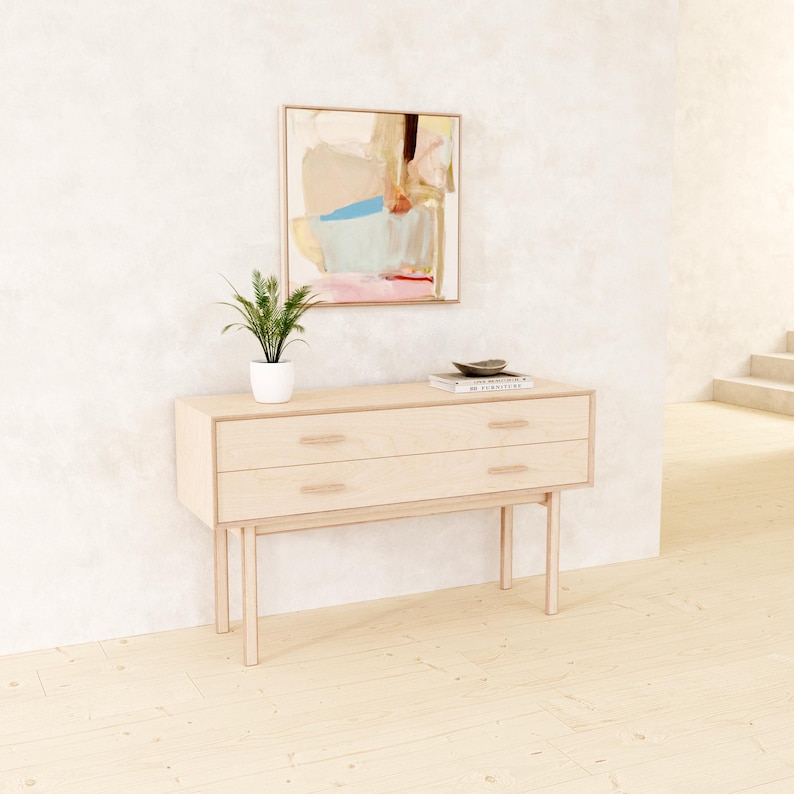 Wooden Console Table with Storage Drawers, Entryway Organiser, Hallway, Sideboard Cabinet, handmade bespoke birch plywood, chest of drawers image 4