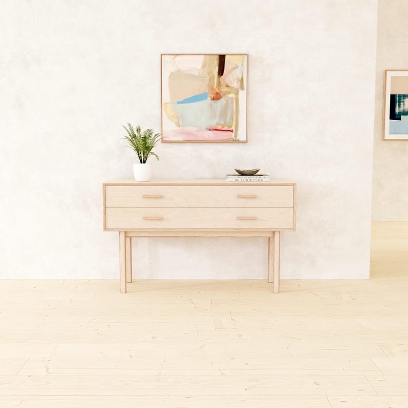 Wooden Console Table with Storage Drawers, Entryway Organiser, Hallway, Sideboard Cabinet, handmade bespoke birch plywood, chest of drawers image 2
