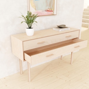 Wooden Console Table with Storage Drawers, Entryway Organiser, Hallway, Sideboard Cabinet, handmade bespoke birch plywood, chest of drawers image 3