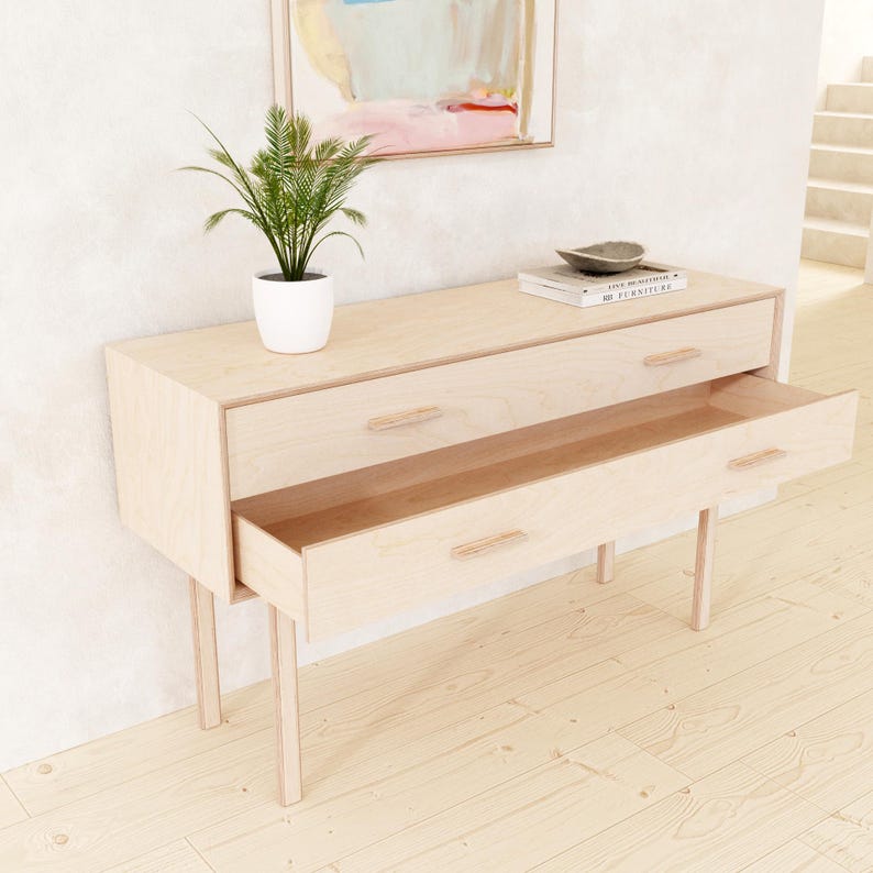 Wooden Console Table with Storage Drawers, Entryway Organiser, Hallway, Sideboard Cabinet, handmade bespoke birch plywood, chest of drawers image 3