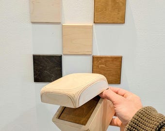 wooden sample pack / coasters. Handmade Gift  birch plywood stained coaster with decorative box. oak, soft white, natural, walnut, black.