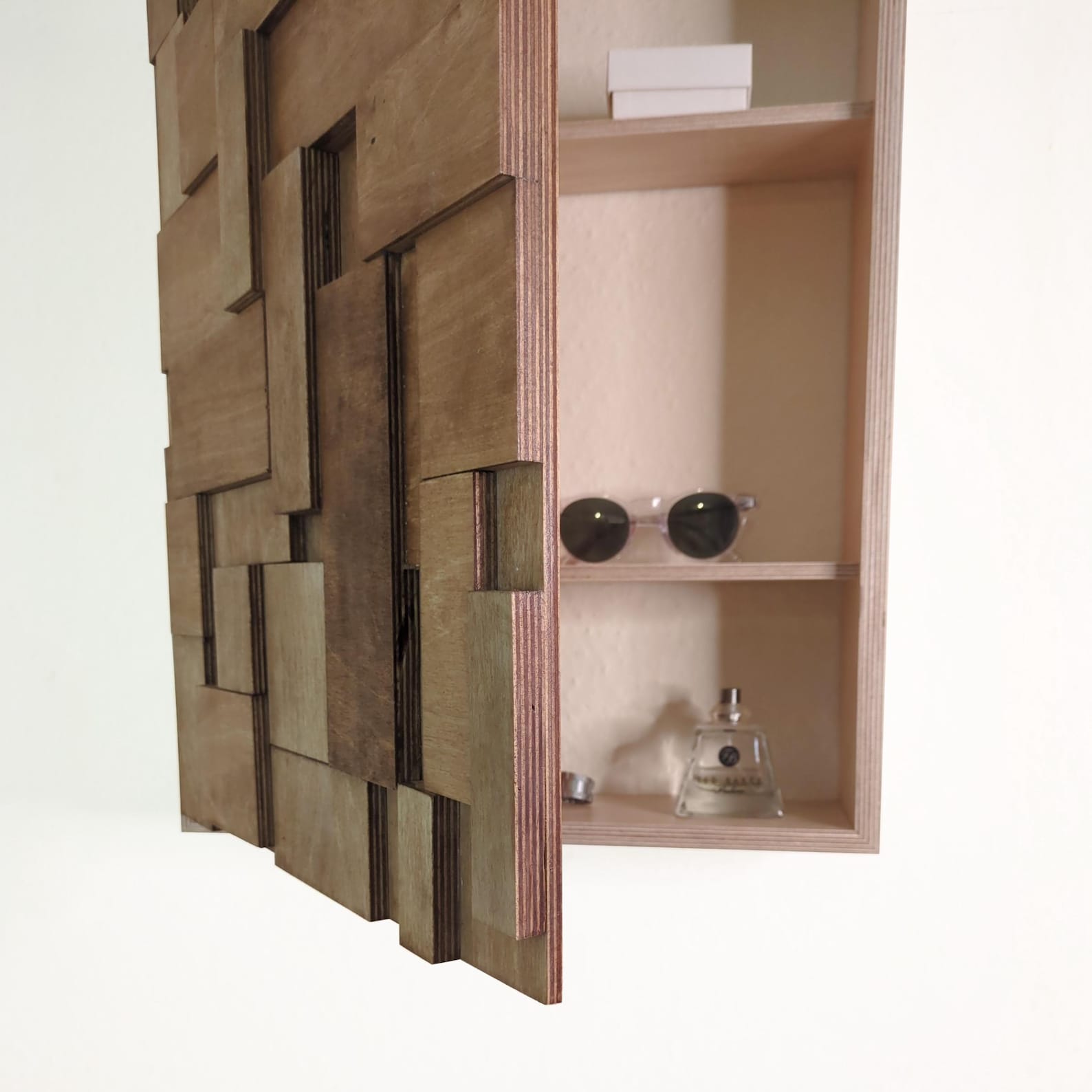 Rustic Hidden Storage Rustic Wood Wall Art: Hidden Storage Shelving, Birch Plywood Mosaic - Etsy