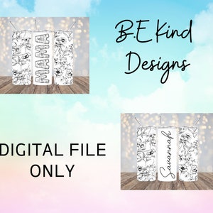 Design de copo de flores preto e branco de 20 onças SOMENTE ARQUIVO DIGITAL