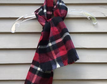 Maroon and black red plaid wool scarf tartan