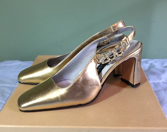 gold slingbacks