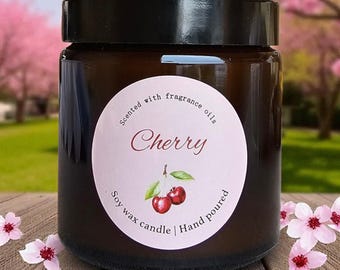 Cherry Scented Soy Candle: Hand Poured Home Fragrance