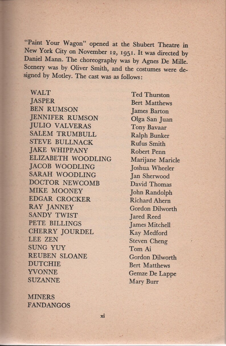 Paint Your Wagon A Musical Play in Two Acts Book and Lyrics Etsy