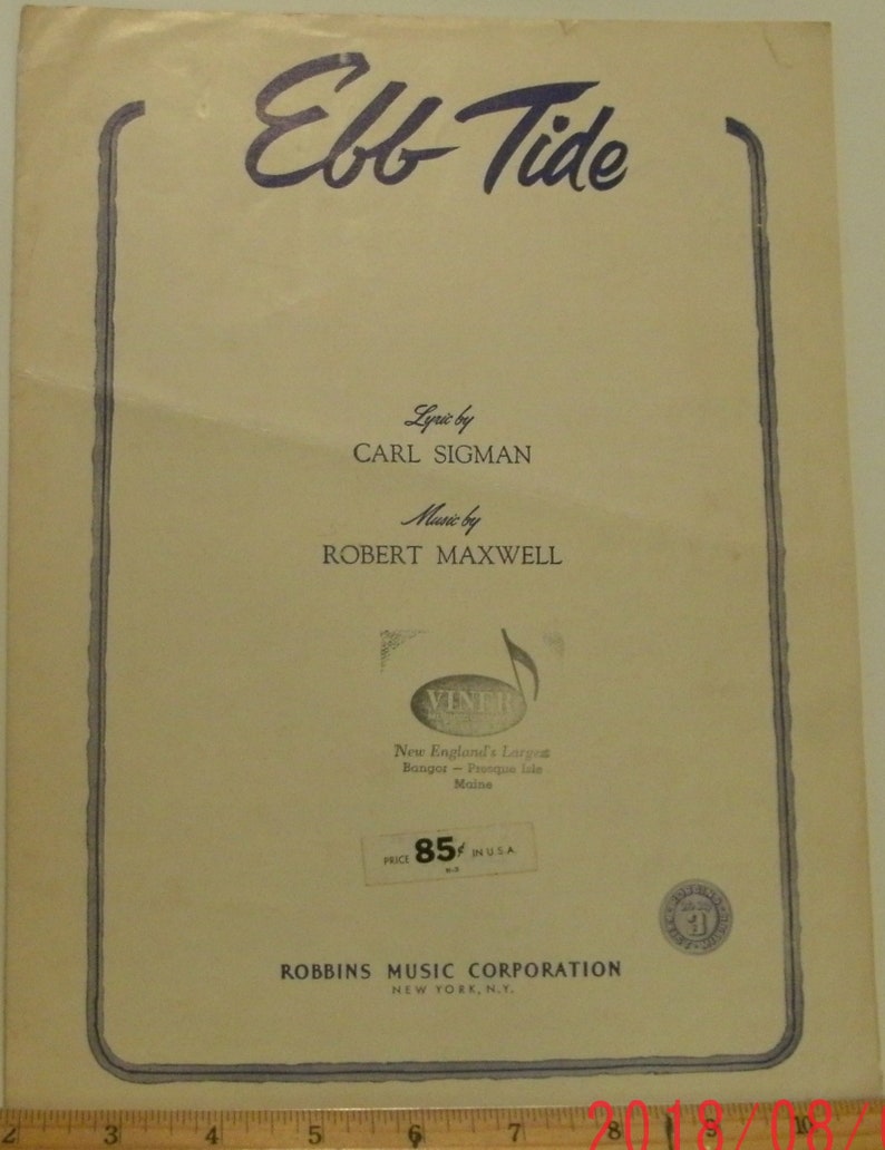 Ebb Tide Sheet Music by Carl Sigman Robert Maxwell 1953 | Etsy