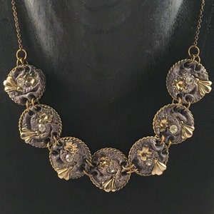 Repurposed Resin Clay, Metal, and Rhinestone Bracelet Made into a Necklace, upcycled, fashion necklace, mixed media