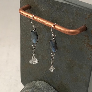 Labradorite and Herkimer Diamond Sterling Silver Drop Earrings