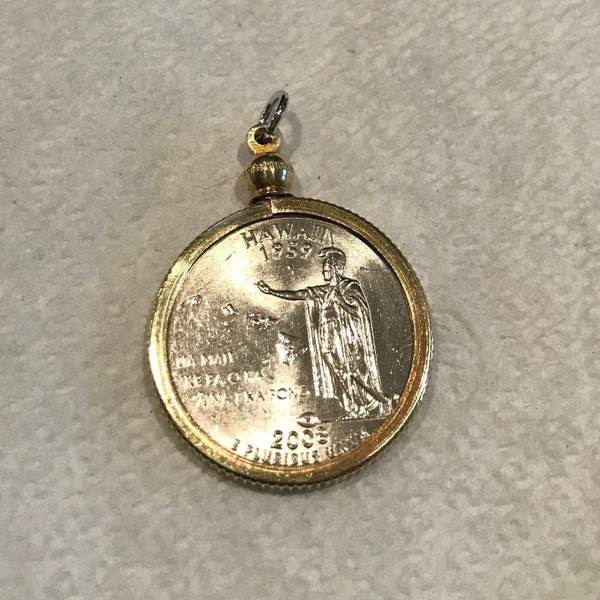 State Quarter in Brass Bezel Pendant, US Quarter Pendant, Any State Quarter Pendant