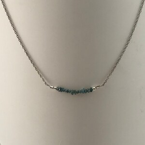 Dainty Natural Blue Diamond Bead Necklace: Sterling Silver Chain