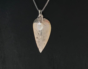 Colgante de hoja de plata de ley con perla - Cadena de 45 cm