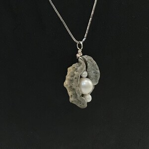 Natural Beauty Pendant, Sea Shell and Pearl Pendant, Silver Necklace