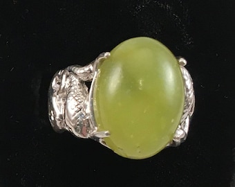 Anillo de serpiente de plata: Anillo llamativo con cabujón de cuarzo verde